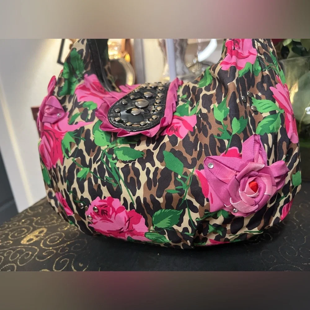 Betsey Johnson Betseyville Floral and Leopard Print Nylon Shoulder Bag